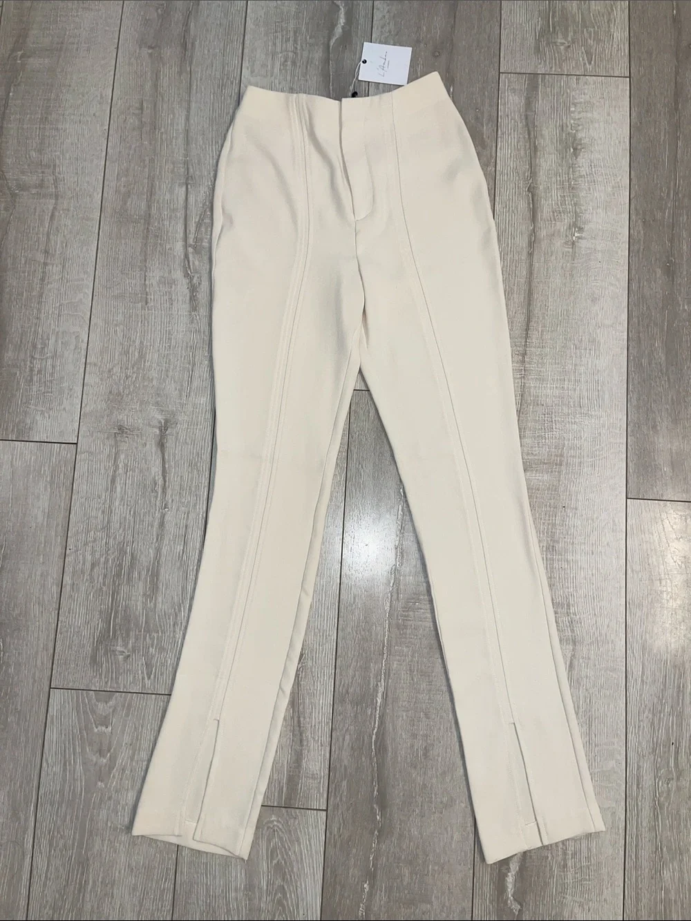 NWT L'Academie Soft Cream High waist trousers XS Bottom slit detail